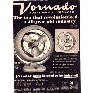 1950 Vornado Desk and Window Fan Vintage Print Ad 50s Midcentury Decor Wall Art